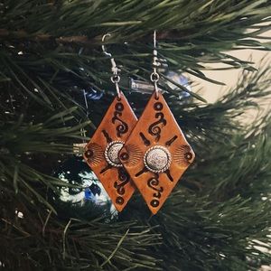 Tooled Leather Silver NFR fashion western Earrings custom by DairingDesigns